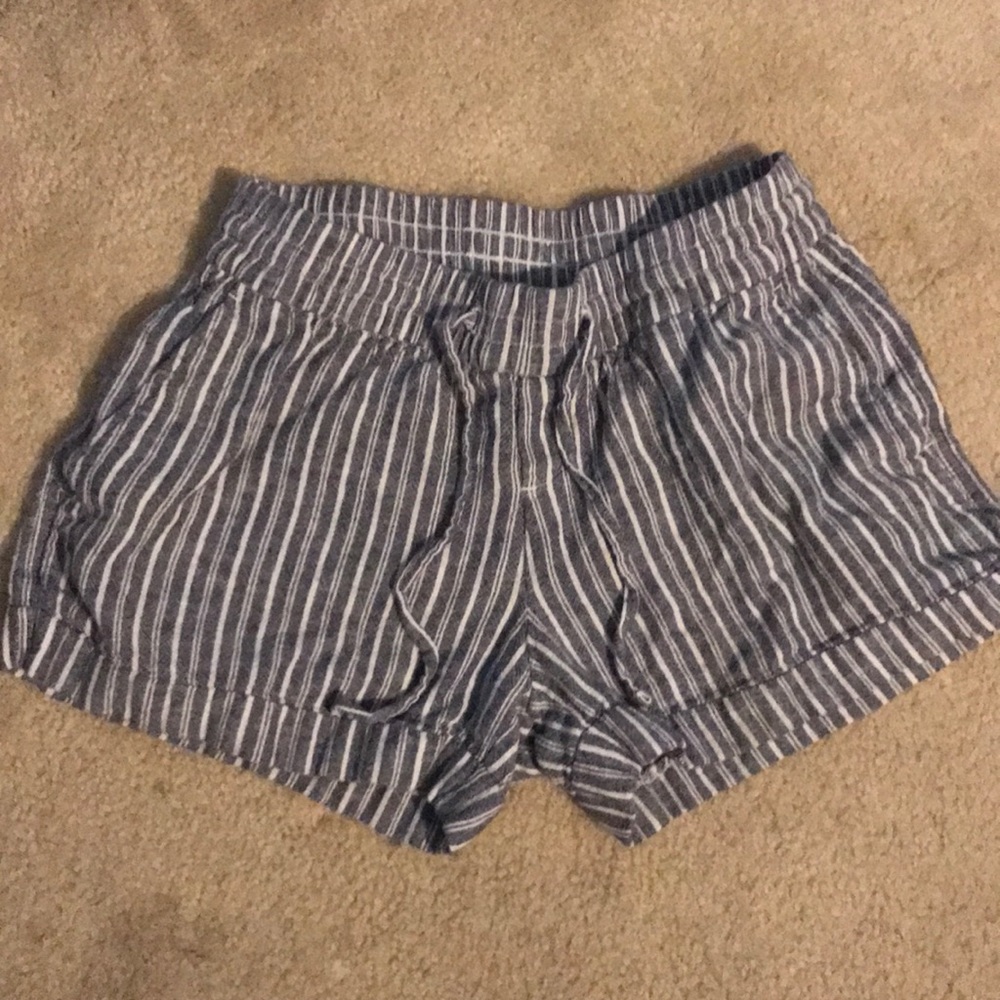 White and blue striped shorts